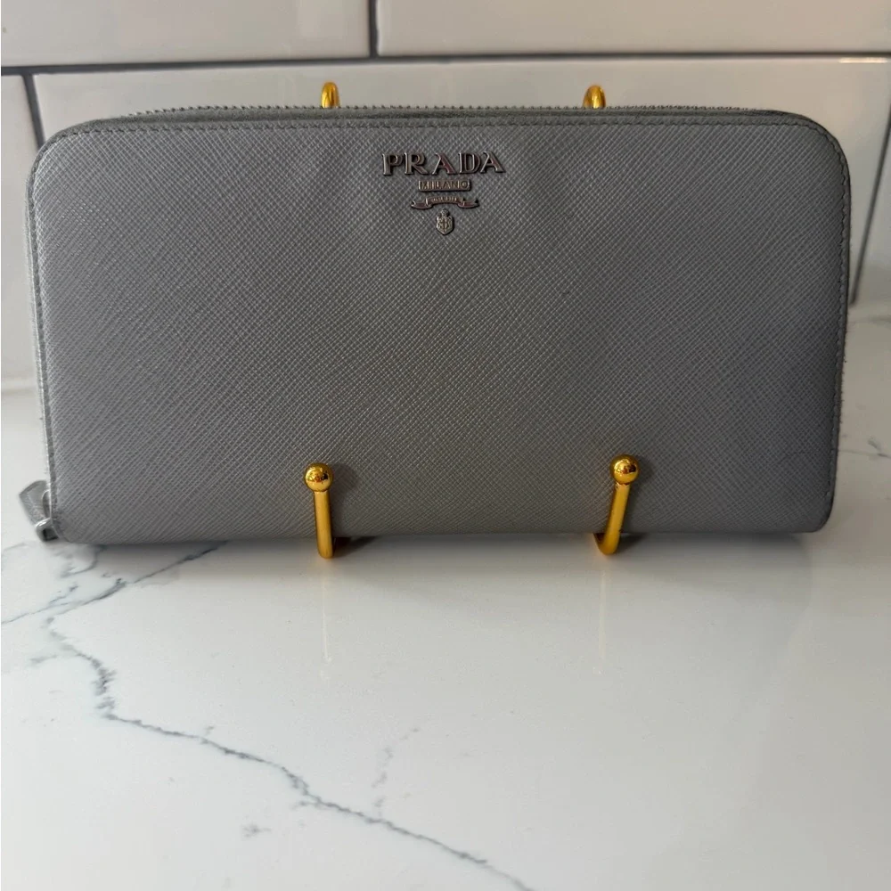 Authentic Prada Gray Leather wallet with mint interior